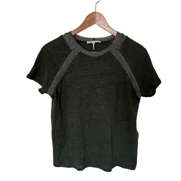 Maje Tops - Maje Top Women Size 1 Olive Green‎ Excellent Metallic Trim Linen Raglan Tee